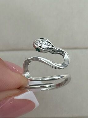 New! Sterling Silver Snake Wrap Ring - Rhinestone Accent